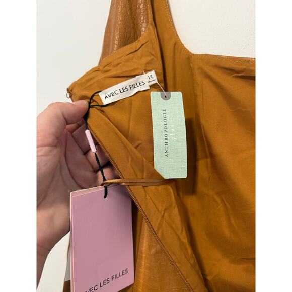 NWT Anthropologie Avec Les Filles Faux Brown Leather Seamed Swing Dress 1XL - Picture 11 of 12